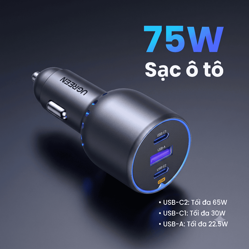 Tẩu sạc ô tô Ugreen 75W 3 cổng 2C1A EC703 35024 3 Tẩu sạc ô tô Ugreen 75W 3 cổng 2C1A EC703 35024 - Ảnh 3