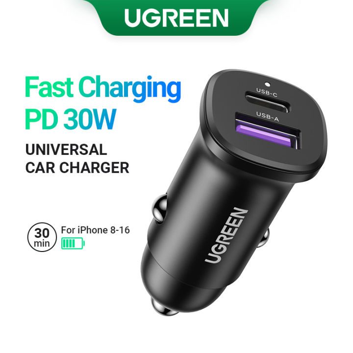 Tẩu sạc nhanh ô tô 2 cổng 1C1A 30W UGREEN 25845