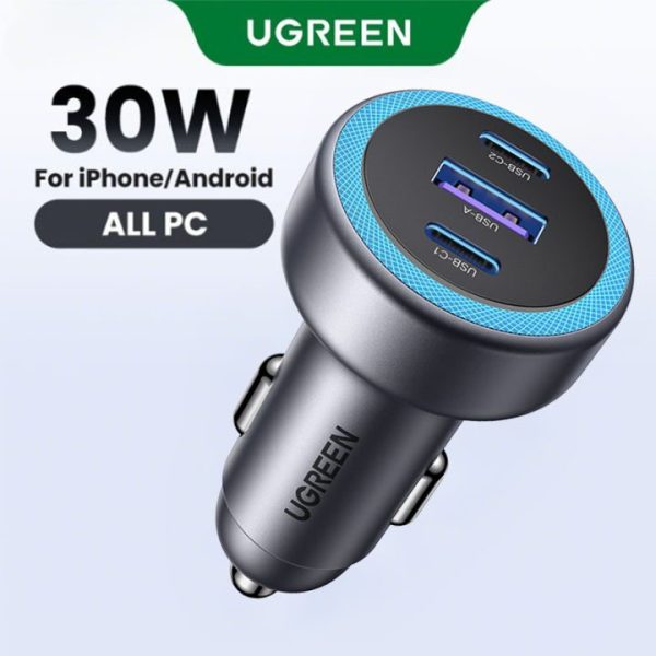 Tẩu sạc nhanh ô-tô 3 cổng 2C1A 30W Ugreen 45843