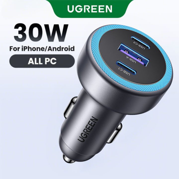 Tẩu sạc nhanh ô tô 3 cổng 2C1A 30W UGREEN 45843 –  Hỗ Trợ Sạc Nhanh PD & QC