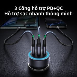 Tẩu sạc nhanh ô tô 3 cổng 2C1A 30W UGREEN 45843