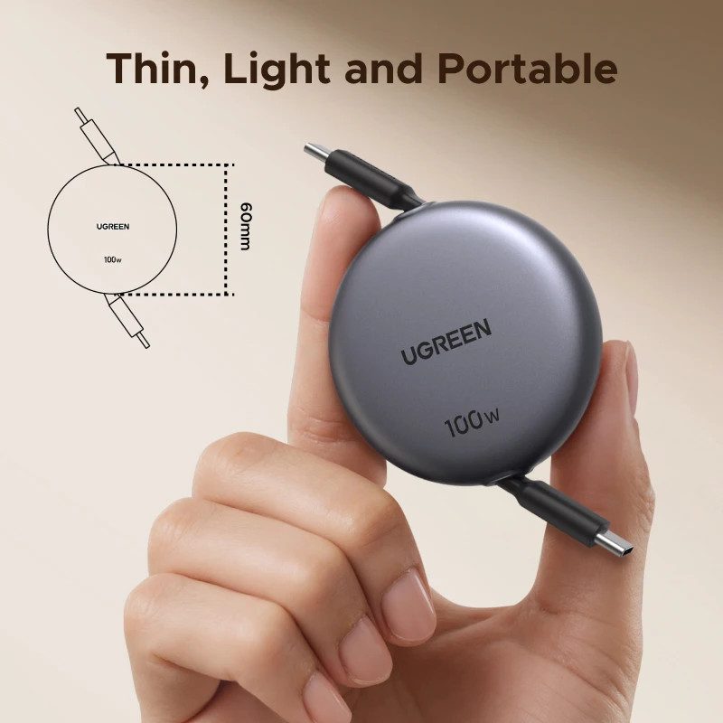 Cáp C to C UGREEN L531 rút gọn 1m sạc nhanh PD 100W
