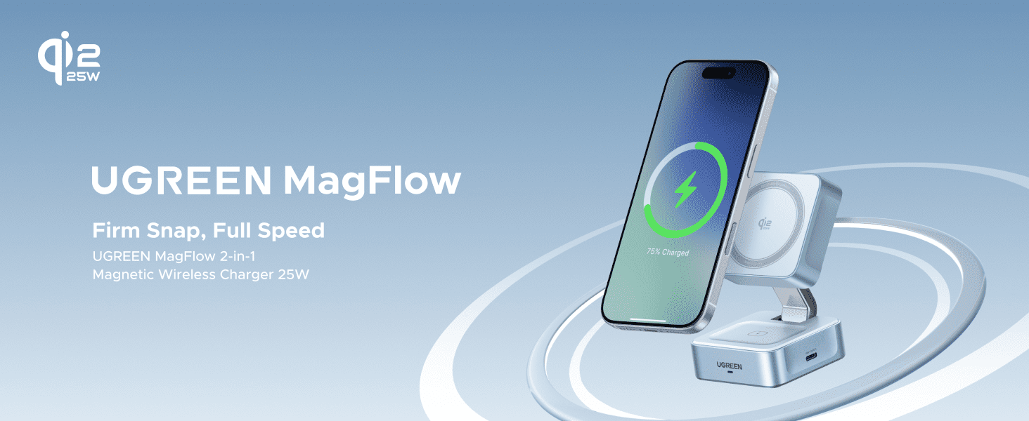 Đế sạc không dây 2 trong 1 MagFlow 25W Ugreen 55960