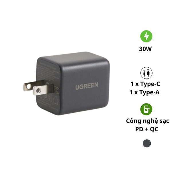 Củ sạc nhanh 2 cổng 1C1A 30W Ugreen 65025