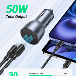 Tẩu sạc nhanh ô tô 40W 2 cổng Type-C UGREEN 70594