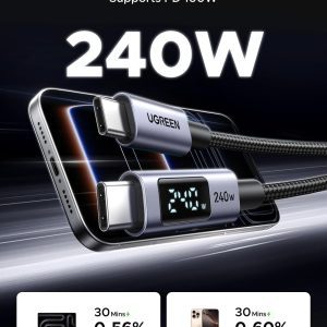 Cáp sạc Type C có màn hình Ugreen 65866 240W, dài 1m 10 Cáp sạc Type C có màn hình Ugreen 65866 240W, dài 1m