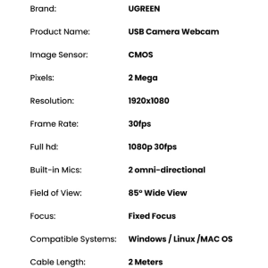 Webcam UGREEN CM717 Full HD 2K Mic Kép, Góc Rộng 80°