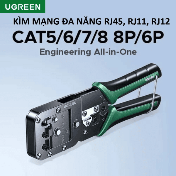 Kìm bấm mạng đa năng Ugreen 15115 NW200 24 Kìm bấm mạng đa năng Ugreen 15115 NW200 thân thép carbon tay cầm xanh lá