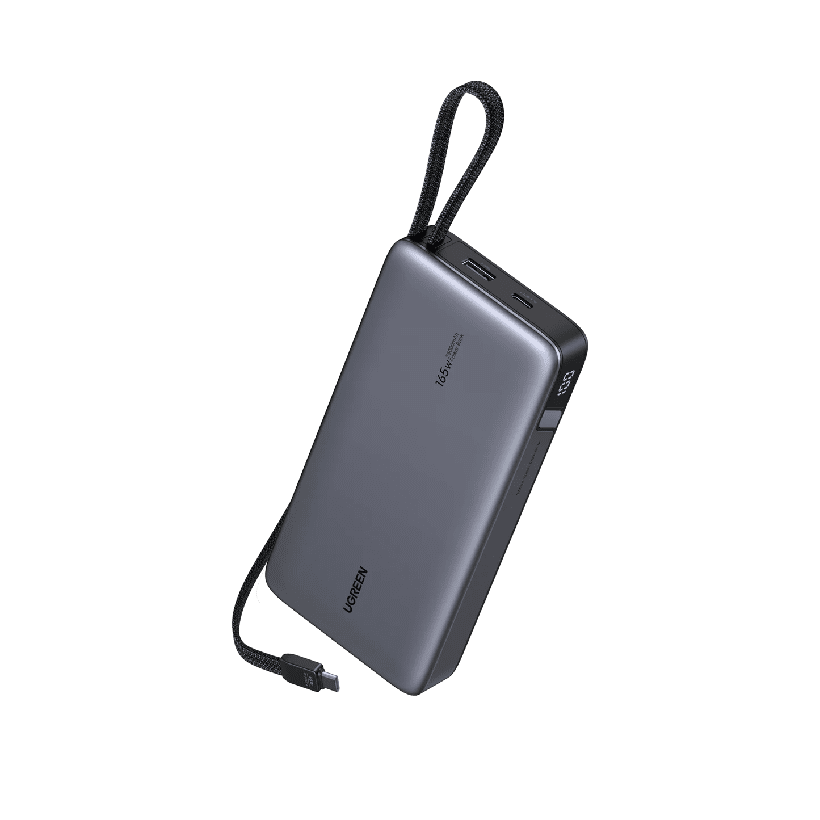Pin dự phòng 25000mAh Ugreen PB552 Sạc nhanh 165W 1 Pin dự phòng 25000mAh Ugreen PB552 Sạc nhanh 165W – 2 cáp USB-C tích hợp 140W + 65W, Sạc đầy chỉ 2 giờ