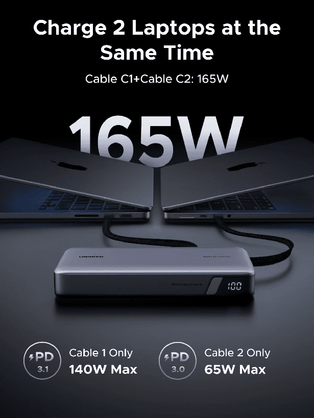 Pin dự phòng 25000mAh Ugreen PB552 Sạc nhanh 165W 6 Pin dự phòng 25000mAh Ugreen PB552 Sạc nhanh 165W - Hình ảnh 6