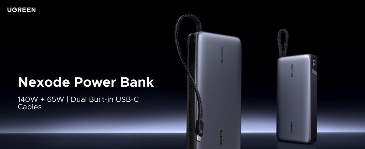 Pin dự phòng 25000mAh Ugreen PB552 Sạc nhanh 165W 18 Pin dự phòng 25000mAh Ugreen PB552, 2 cáp USB-C tích hợp 140W và 65W, màn hình LED số, vỏ PC+ABS