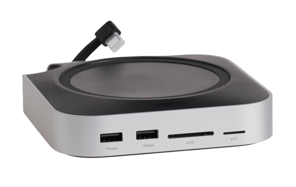 Hub type C Ugreen 65487 CM841 docking station 11 cổng màu đen, cáp tích hợp, khe M.2 và đọc thẻ nhớ