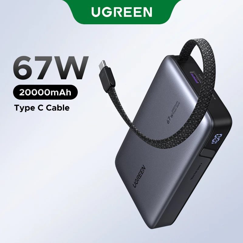 Pin dự phòng 20000mAh Ugreen PB550 Sạc nhanh 67W 1 Pin dự phòng 20000mAh Ugreen PB550 Sạc nhanh 67W – Cáp USB-C tích hợp sẵn, Sạc đầy chỉ 2.4 giờ