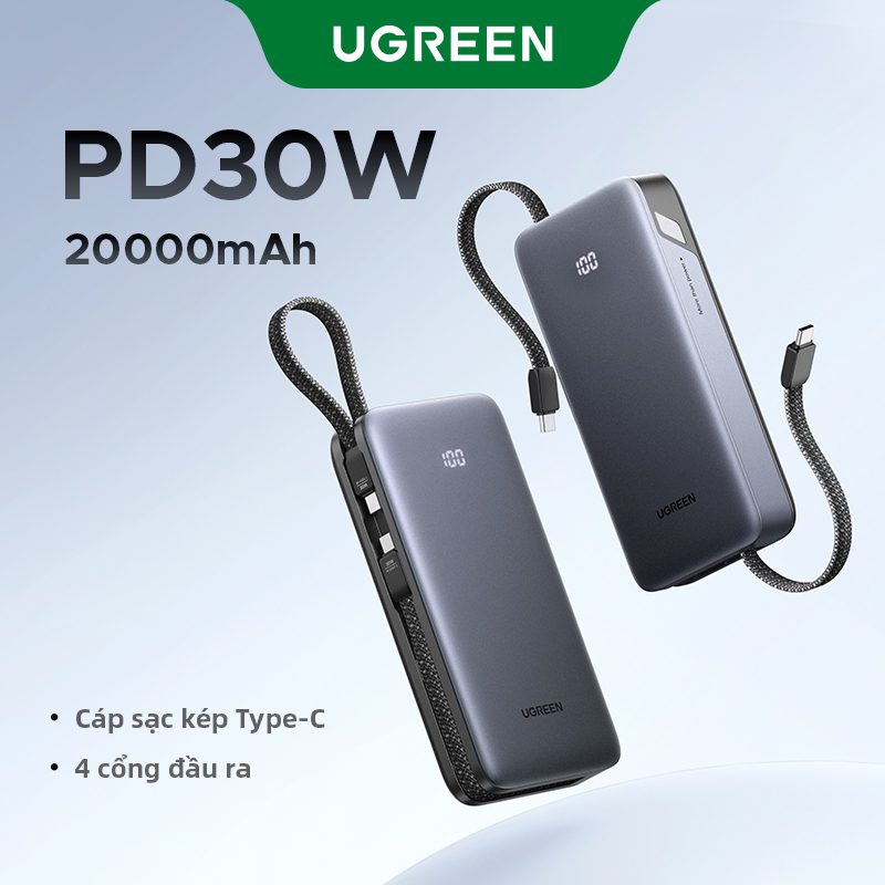 Tổng quan Pin sạc dự phòng 20000mAh 30W kèm 2 cáp UGREEN PB528 vỏ bán trong suốt thời thượng