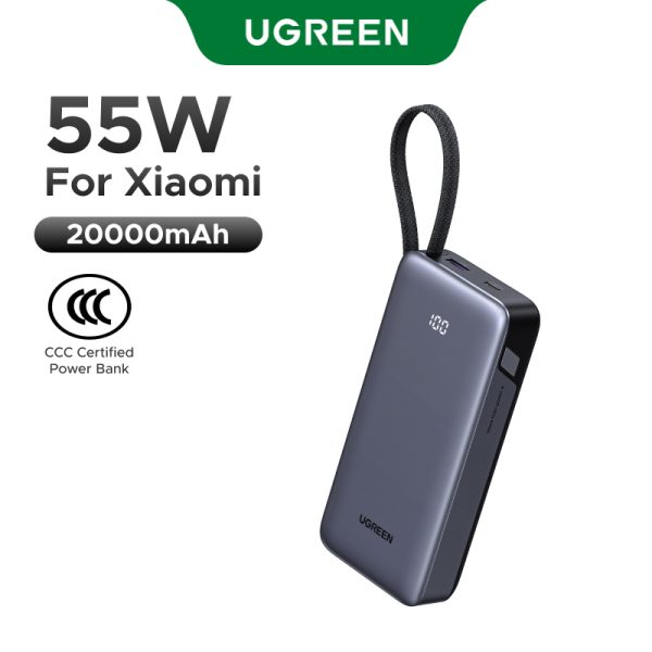 Tổng quan thiết kế Pin sạc dự phòng 20000mAh Ugreen PB537 55W tích hợp cáp sạc và màn hình LED số
