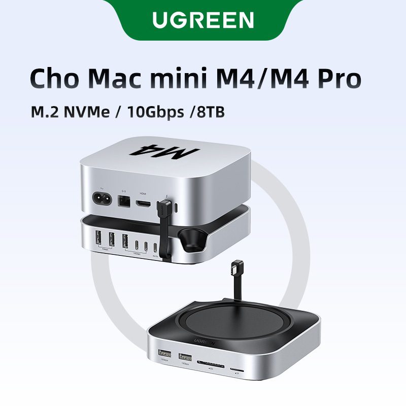 Hub type C cho Mac Mini 4 Ugreen 65487 11 Cổng – USB 3.2 Gen2 10Gbps, khe M.2 NVMe, đọc thẻ SD/TF