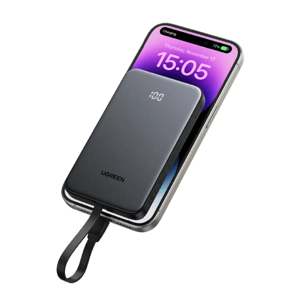 Pin sạc dự phòng Ugreen PB526 75161B 24 Pin dự phòng Ugreen PB526 10000mAh, cáp Type-C tích hợp sẵn, màn hình LED báo dung lượng pin