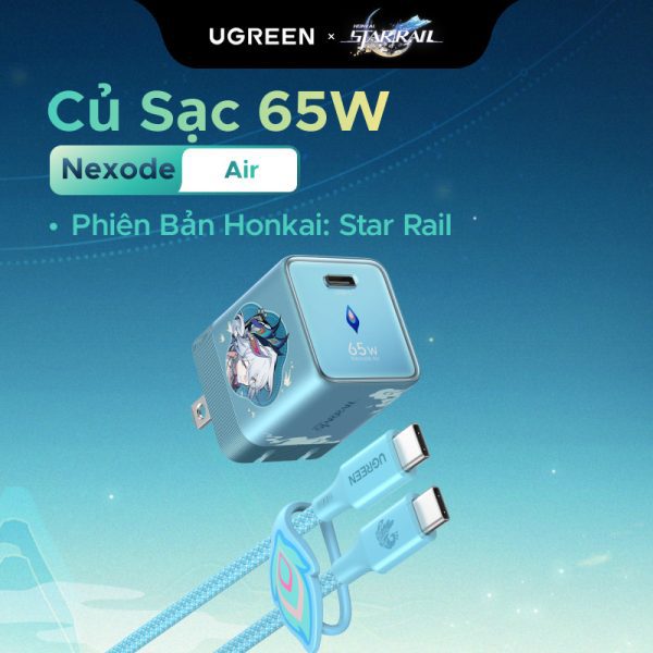 Bộ sạc Type C Nexode Honkai Star Rail Ugreen 95169HSR 20 Củ sạc nhanh Type C Ugreen 95169HSR Nexode Air Honkai Star Rail 65W, màu xanh, họa tiết Yao Guang