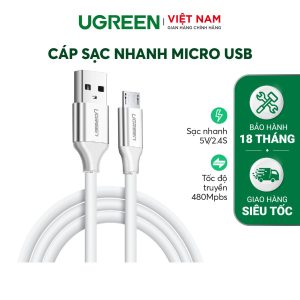 UGREEN 60140 Cáp Sạc USB-A Sang Micro USB Sạc 2A, Truyền Dữ Liệu 480Mbps, Dài 0.25m Màu Trắng - Như Mới