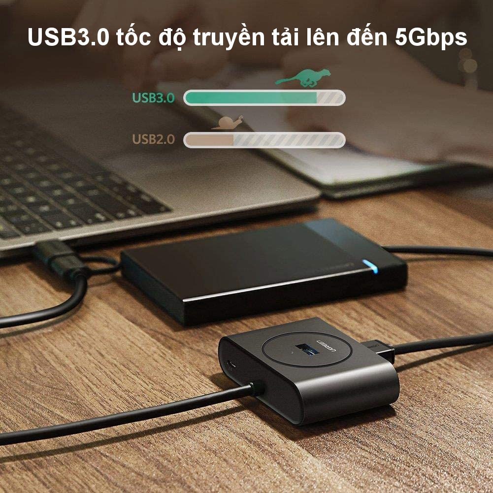 Bộ chia cổng USB 3.0/ Type C sang 4 cổng USB 3.0 UGREEN 40850 - Tốc độ truyền lên đến 5Gbps, đèn led hiển thị hoạt động