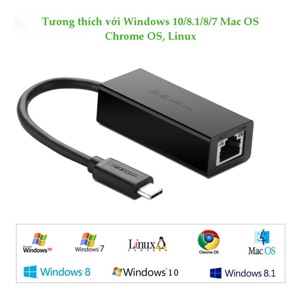 Bộ chuyển đổi USB Type C sang LAN 10/100 Mbps Ethernet dài 40CM UGREEN 30287