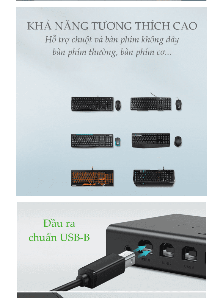 Bộ chuyển mạch KVM UGREEN CM229 - Đồng bộ hóa 8 cổng USB-B 1 bộ điều khiển chuột và bàn phím điều khiển 8 màn hình máy tính