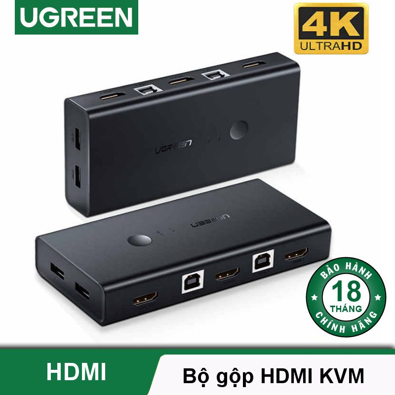 Bộ gộp HDMI KVM UGREEN CM200 - Gộp 2 máy tính dùng chung 1 màn hình, sử dụng chung chuột và bàn phím