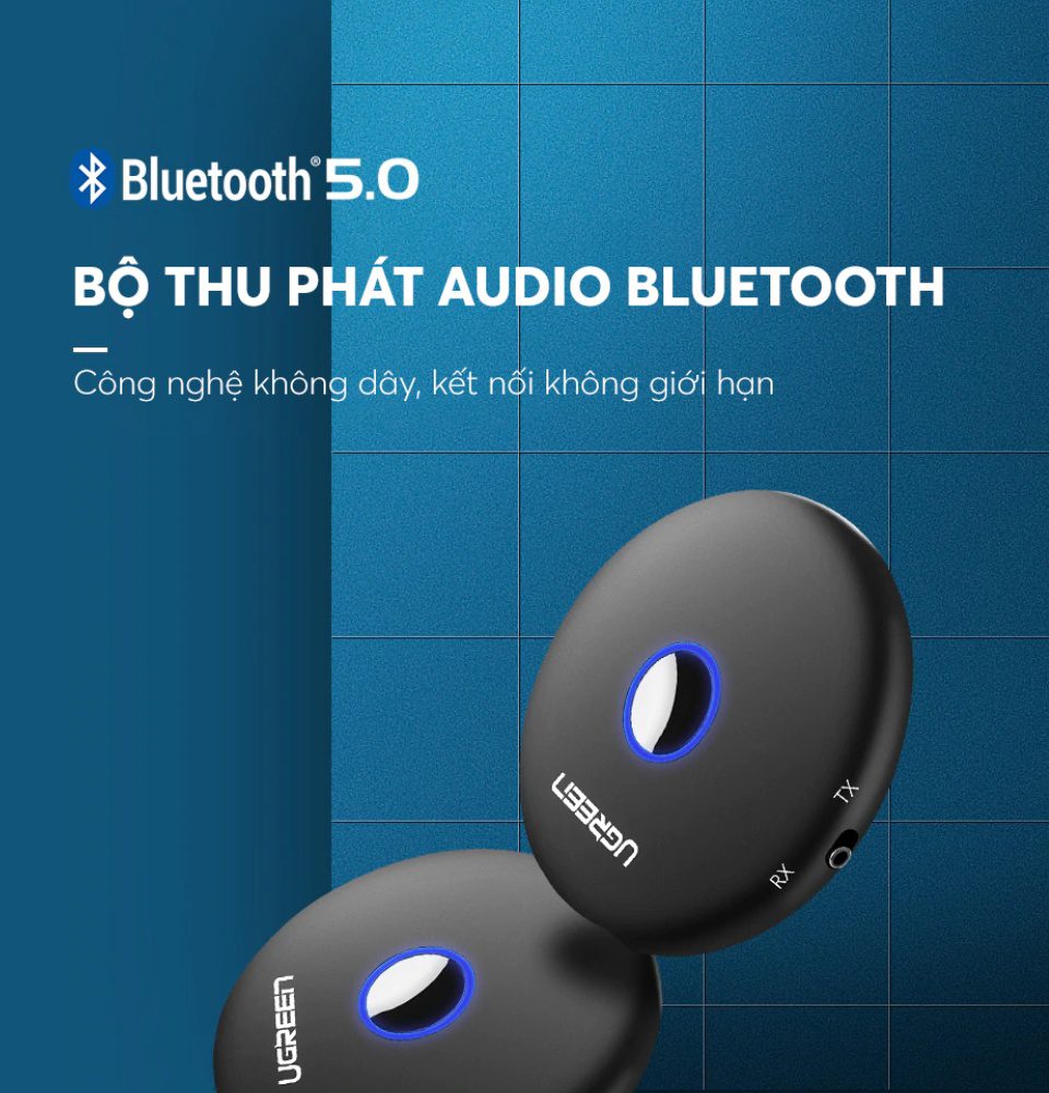 Bộ thu phát Bluetooth 5.0 UGREEN CM108 - Hỗ trợ âm thanh aptX, kèm cổng kết nối audio 3.5mm - Hoạt động 12 giờ liên tục