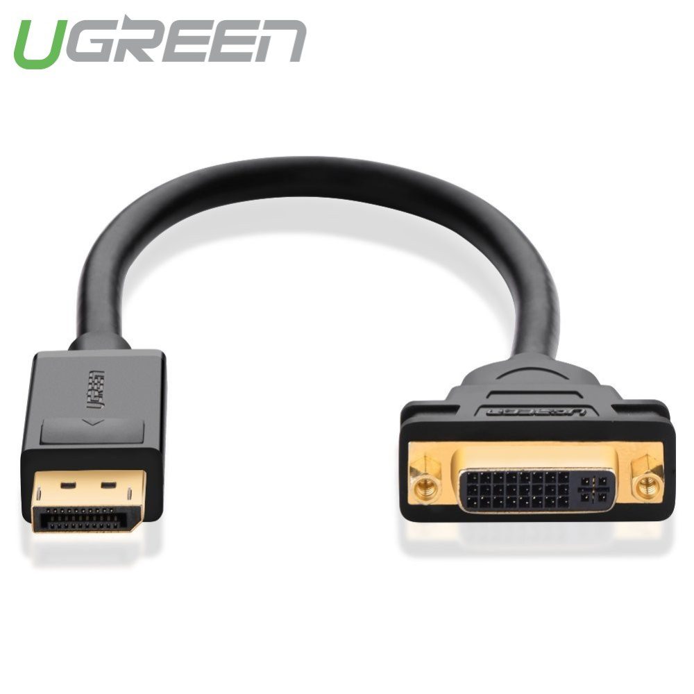 Cáp chuyển đổi DisplayPort (20 pin) cổng đực sang DVI-I (24+5) cổng cái dài 15CM UGREEN 20405 (màu đen)