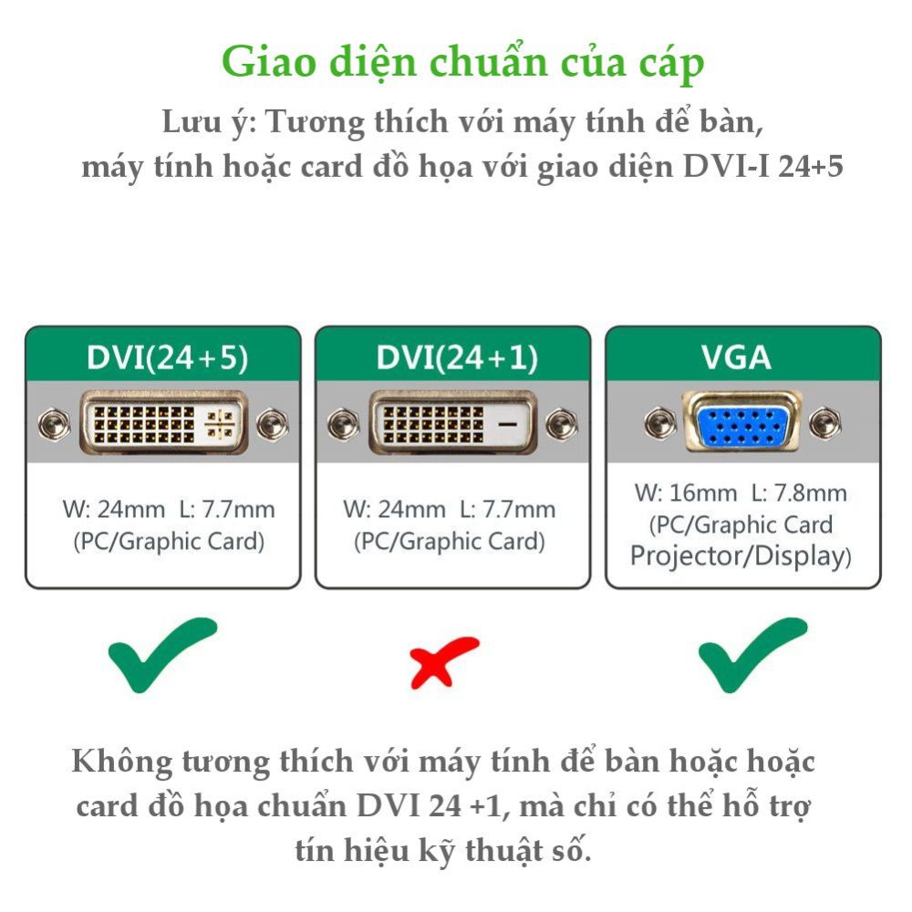 Cáp chuyển đổi DVI-I (24+5) sang VGA dài 15cm UGREEN 30499
