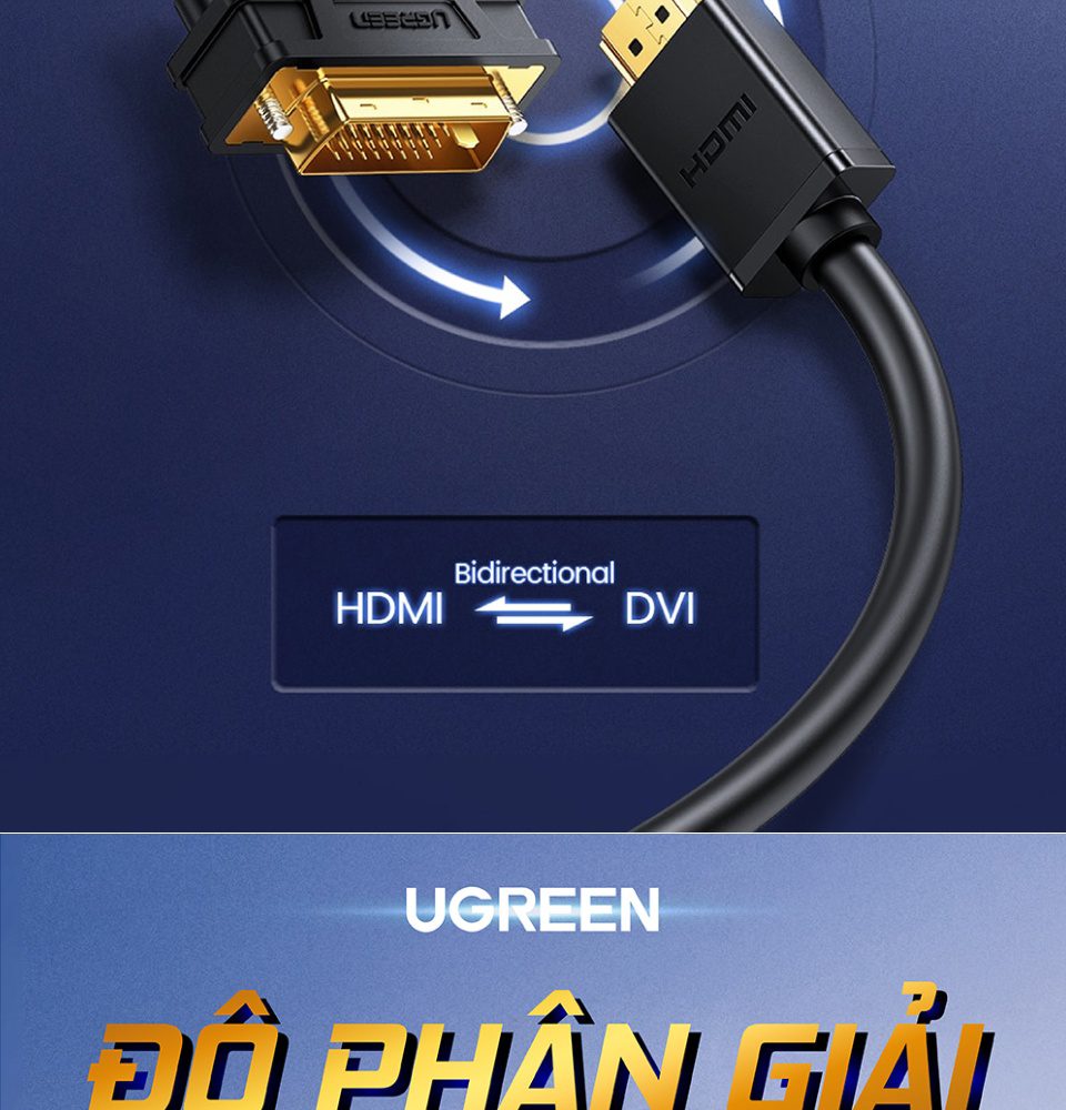 Cáp chuyển đổi HDMI sang DVI-D 24+1 dây tròn và dây dẹt dài 1-15M UGREEN HD106