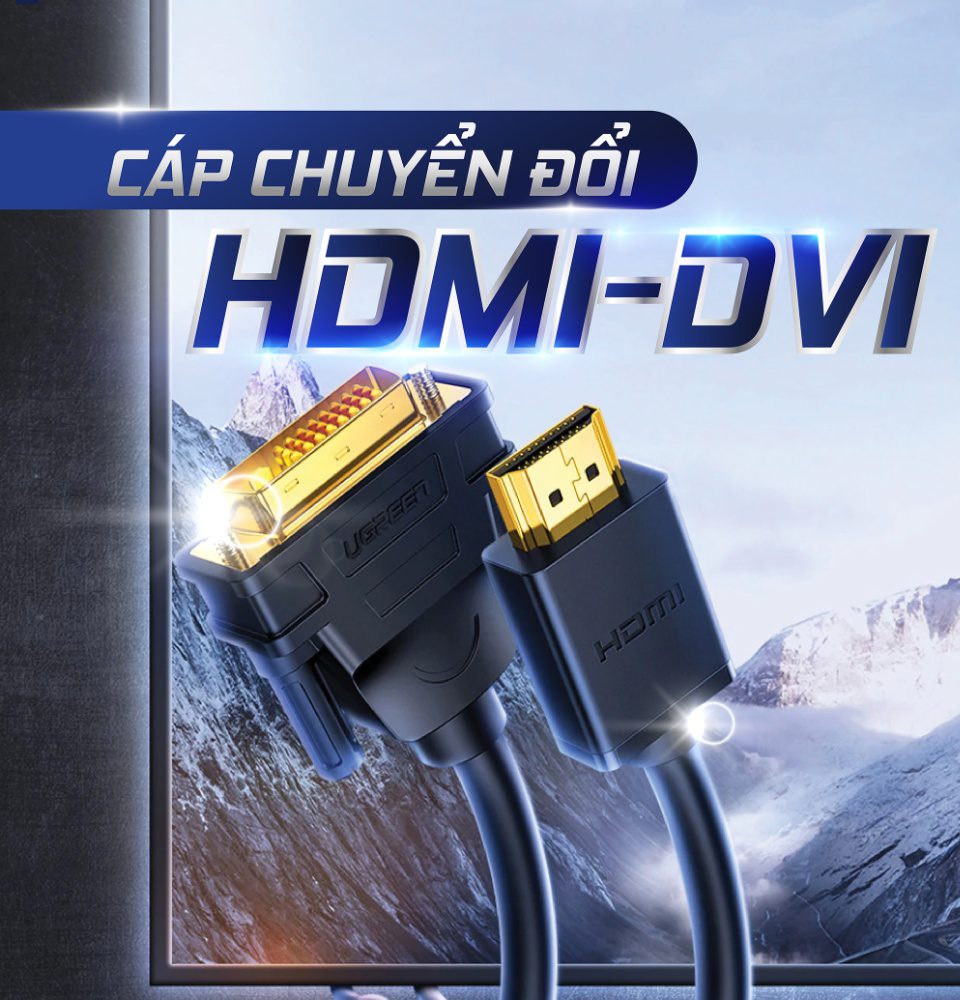 Cáp chuyển đổi HDMI sang DVI-D 24+1 dây tròn và dây dẹt dài 1-15M UGREEN HD106