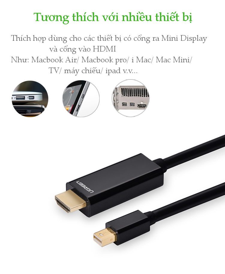 Cáp chuyển đổi mini DisplayPort sang HDMI Dài 2M MD101 10404 (Màu Trắng)