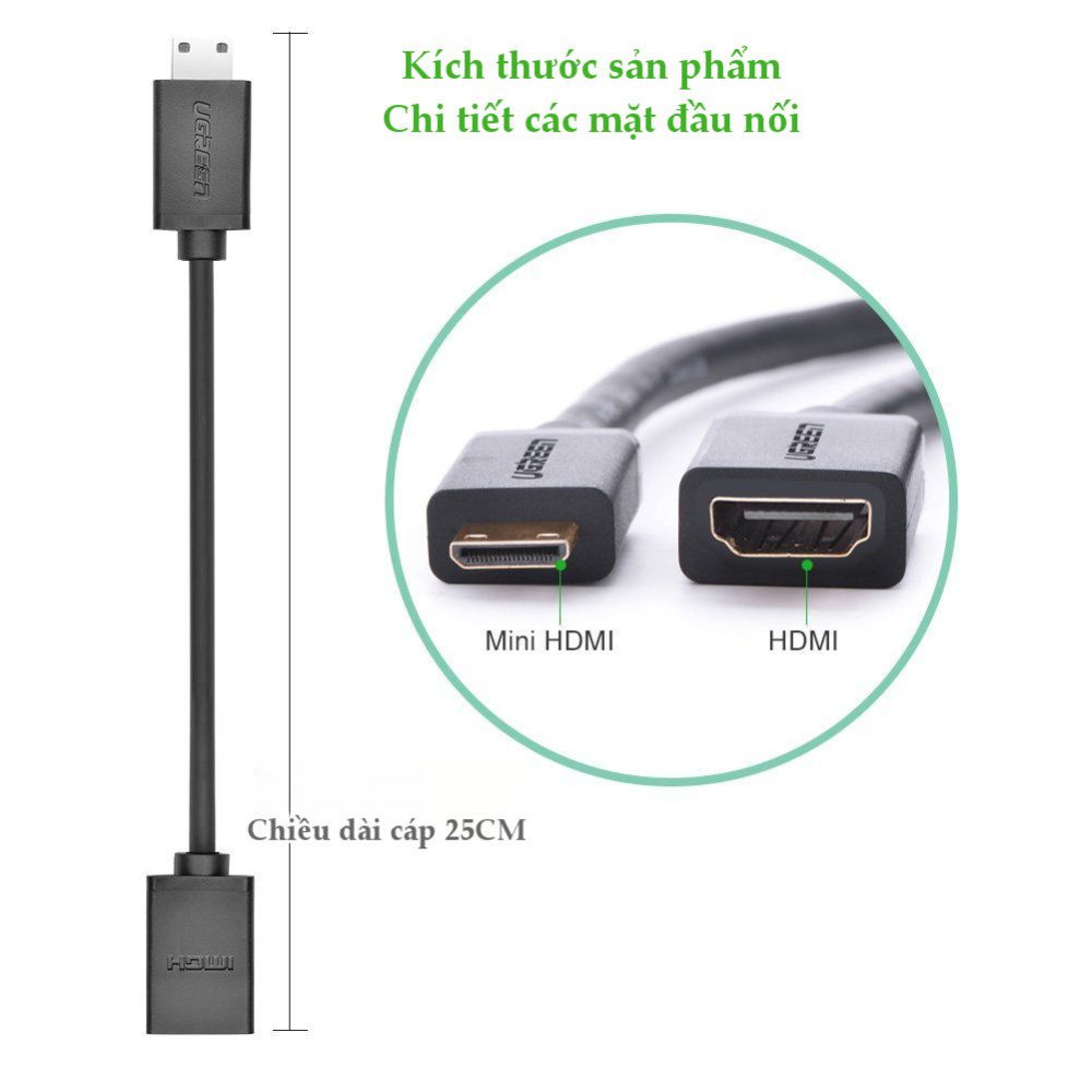 Cáp chuyển đổi mini HDMI đực sang HDMI cái dài 25CM UGREEN 20137