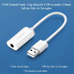 Cáp chuyển đổi từ cổng USB ra audio 3.5mm UGREEN US206hỗ trợ Mic và Tai Nghe Ugreen US206 30712