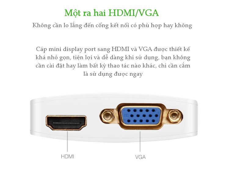 Bộ chuyển mini DP sang HDMI và VGA UGREEN MD108