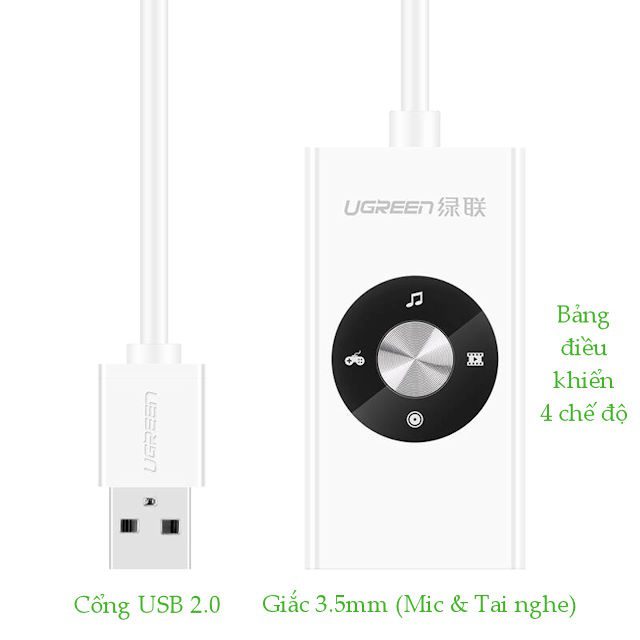 Cáp chuyển USB 2.0 sang 2 cổng 3.5mm (Mic và Tai nghe) UGREEN 30448 Khả năng tương thích cao