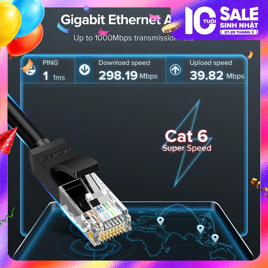 Cáp mạng Cat6 UGREEN NW102 Lõi thuần đồng 26AWG CCA sử dụng trên các mạng Ethernet / RJ45