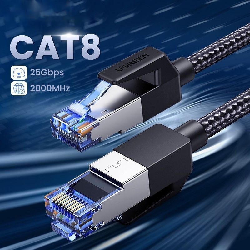 Cáp mạng Cat8 UGREEN NW153 - Hỗ trợ chuẩn BASE-T 40Gbps - Đầu đúc sẵn, vỏ bện nylon
