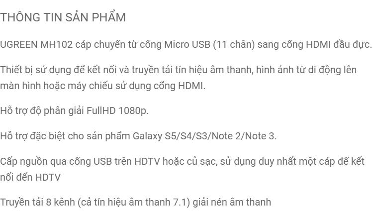 Cáp MHL Micro USB (11pin) sang HDMI dài 2M UGREEN MH102 - 20139 (màu đen).