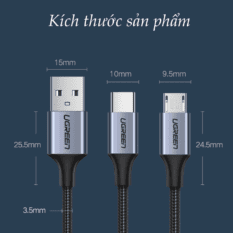 Cáp sạc nhanh 2 trong 1  UGREEN US196 - Sạc nhanh QC 3.0 2.0 cổng Micro USB và Type C