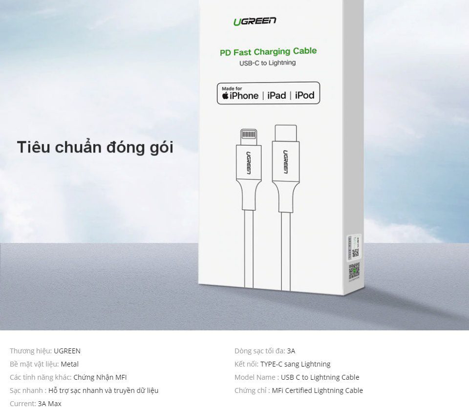 Cáp sạc nhanh iPhone UGREEN US304 - Sạc nhanh PD28W, đạt chuẩn Mfi - Truyền tải dữ liệu tốc độ cao – Ugreen Việt Nam