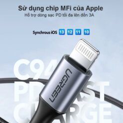 Cáp sạc nhanh iPhone UGREEN US304 - Sạc nhanh PD28W, đạt chuẩn Mfi - Truyền tải dữ liệu tốc độ cao