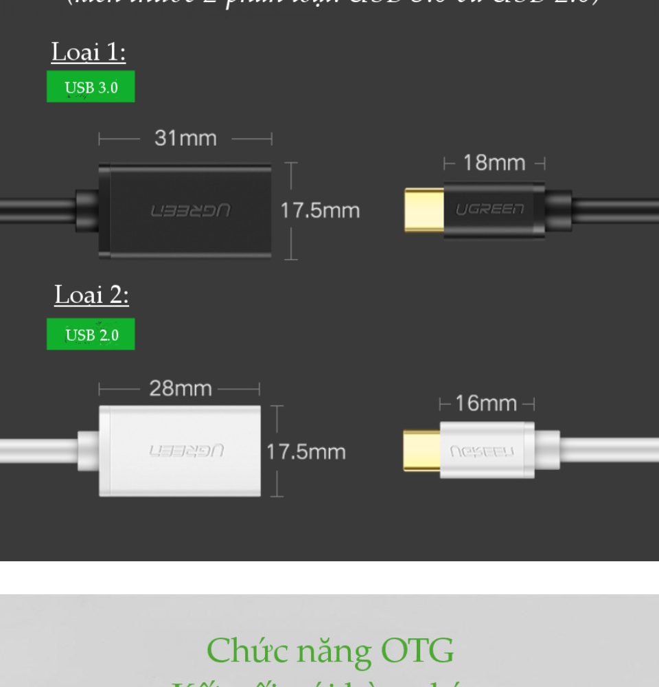 Cáp Type C hỗ trợ chức năng OTG UGREEN US154 dài 15cm