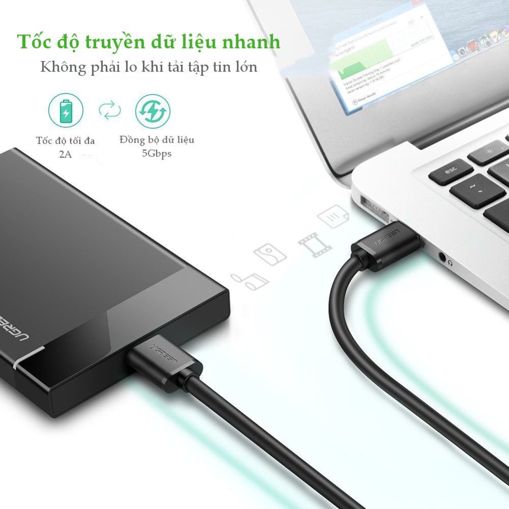 Dây cáp USB 3.0 sang Micro USB 3.0 dạng dây dẹt và dây tròn dài từ 0.25-2m UGREEN US130