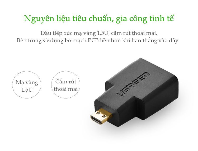 Đầu chuyển đổi micro HDMI (đực) sang HDMI (cái) UGREEN 20106.
