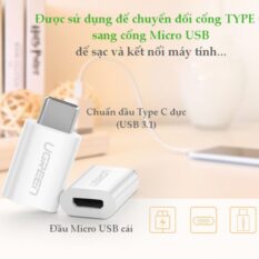 Đầu chuyển Micro USB  sang USB type C hỗ trợ chức năng OTG cho One plus 6 5 Xiaomi mi 8 Huawei.. UGREEN US157