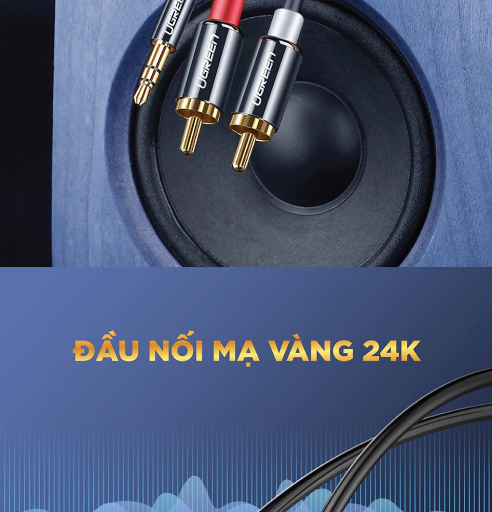 Dây Audio 3.5mm ra 2 đầu RCA (Hoa sen) dài 3M UGREEN AV116 10590