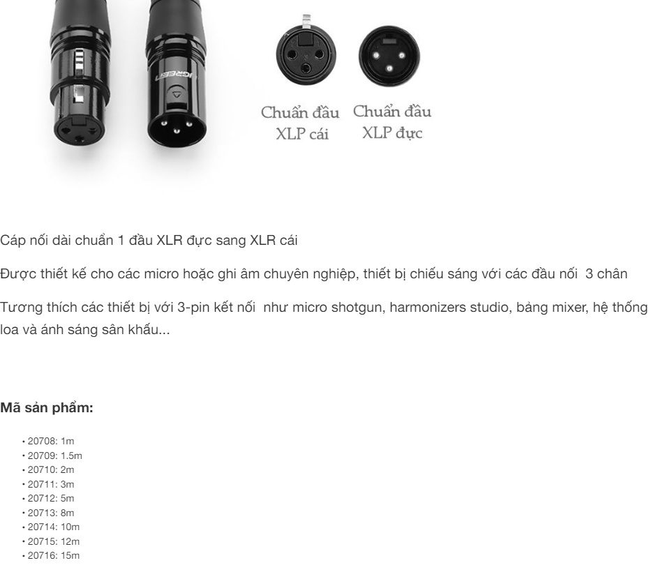 Dây Audio nối dài MIC XLR (Cannon) 6mm UGREEN AV130