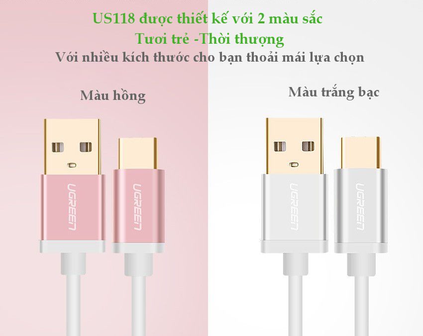 Dây cáp chuyển đổi USB 2.0 sang USB Type C dài từ 0.25-2M UGREEN US188